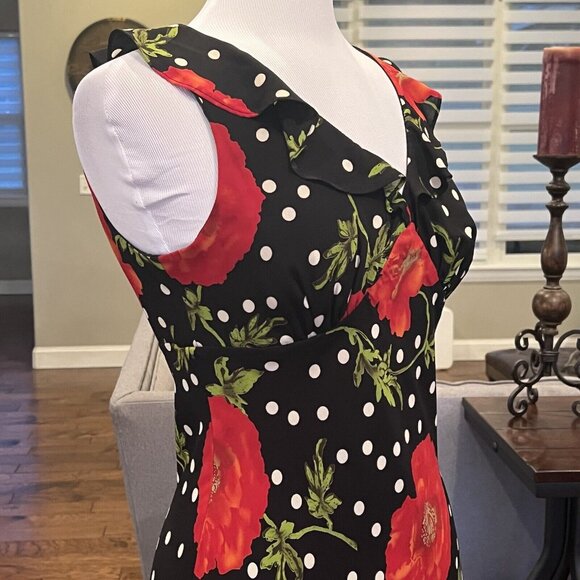 Mica Women's VTG Dress Size 10 Black White Polka Dot Red Rose Sleeveless 90's - Picture 9 of 14